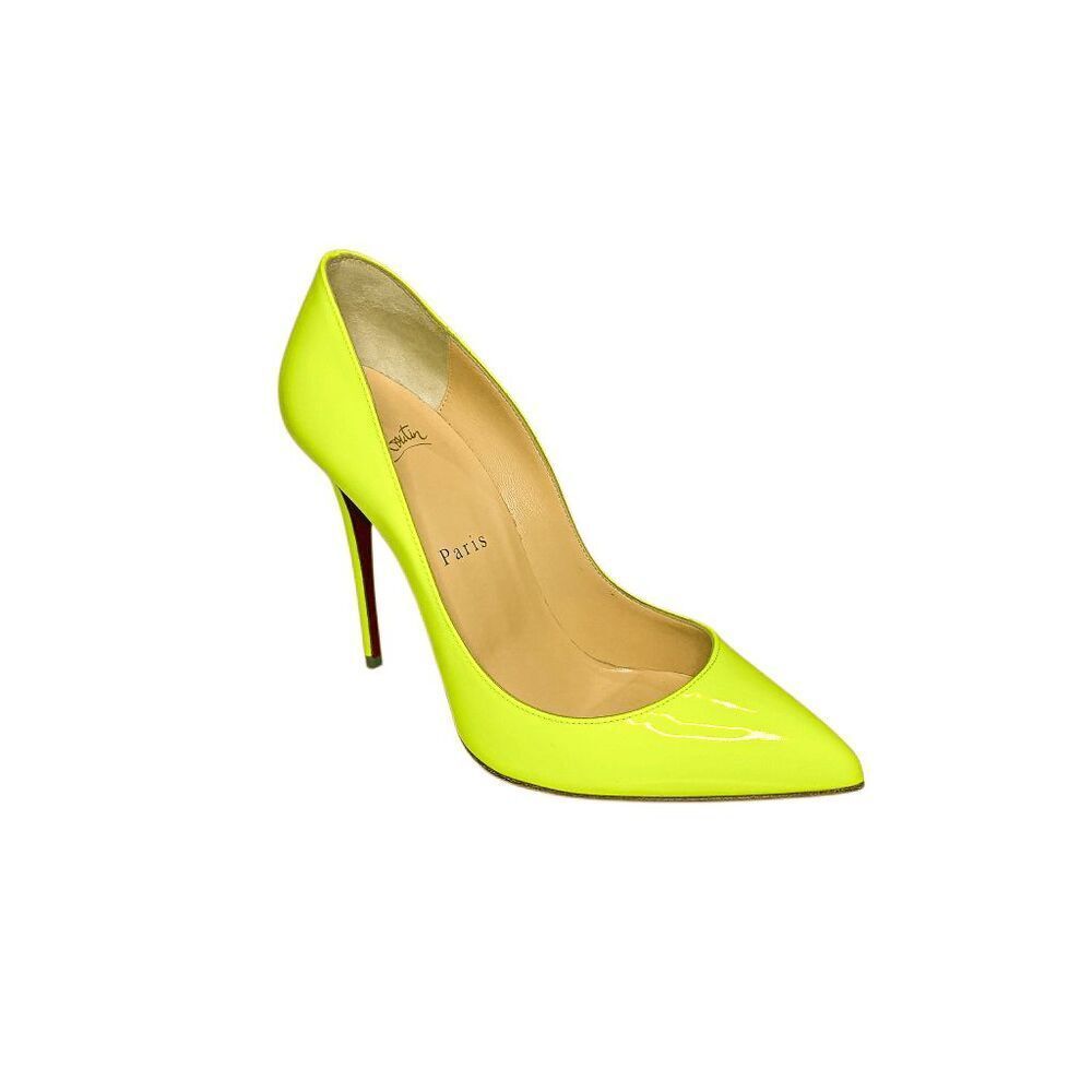 Christian Louboutin Pigalle Follies 100mm Patent Pumps EU 37 Neon Yellow Heels